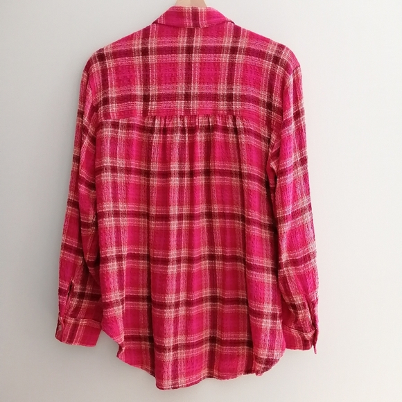 Anthropologie Pilcro Hadley Relaxed Pink Plaid Button Up Small - Picture 3 of 16